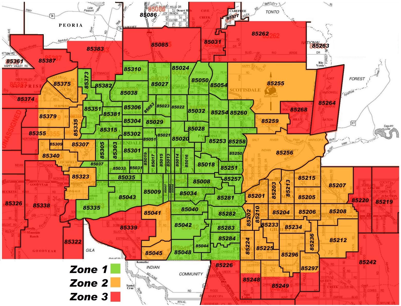 フェニックスアリゾナzipコード地図 Phoenix Az郵便番地図 アリゾナ州 アメリカ