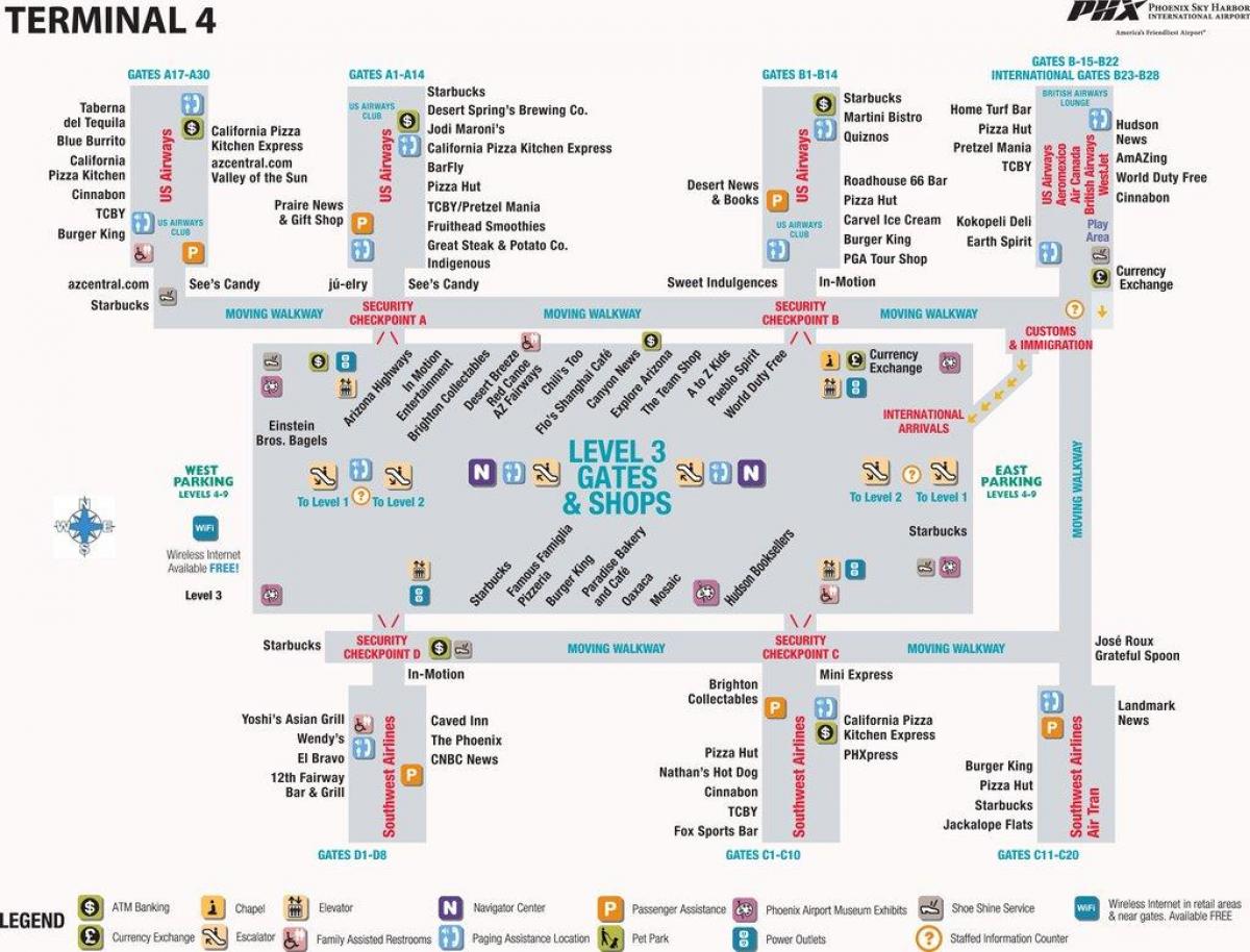 フェニックス空港ターミナル4地図 フェニックス空港ターミナル4地図 アリゾナ州 アメリカ